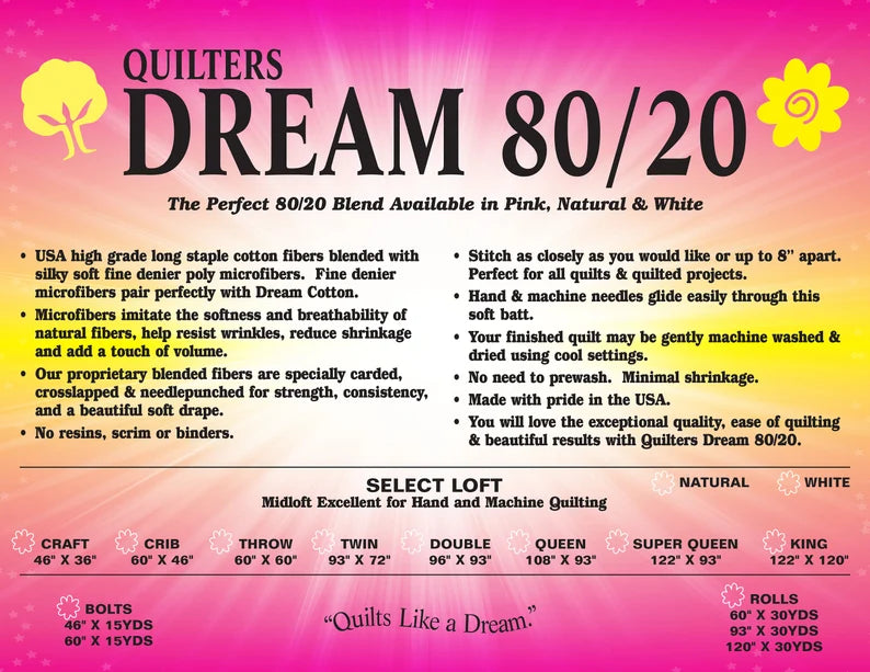 QUILTER`S DREAM -Blend Batting  80/20 ROT 92 x 30 YDS ,NATURAL