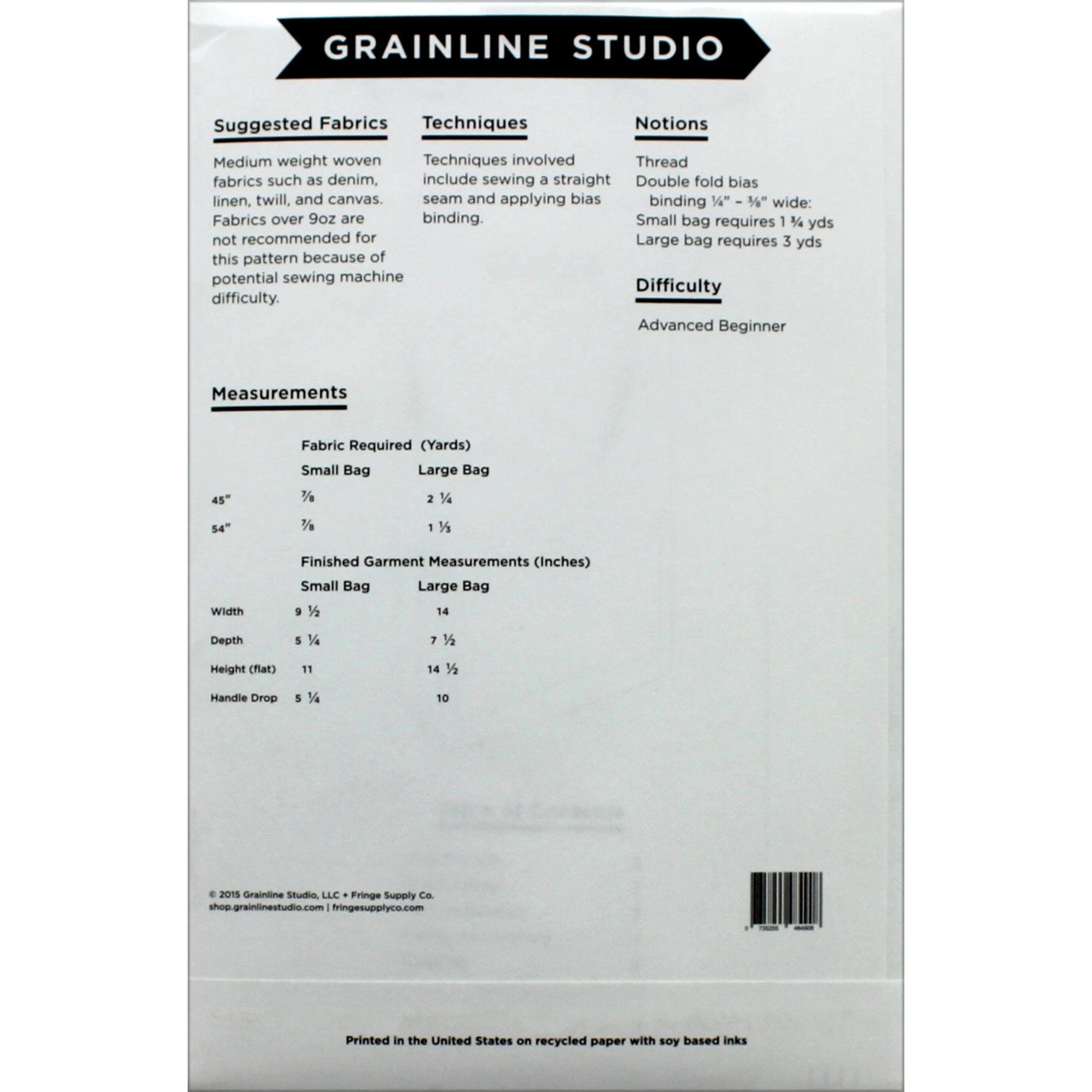 GRAINLINE STUDIOS - Stowe Bags Pattern