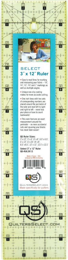QUILTERS SELECT - Non-Slip Ruler 3 in x 12 in - Artistic Quilts with Color