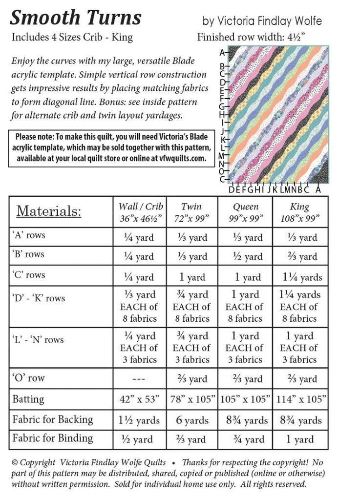 VICTORIA FINDLAY - SMOOTH TURNS PATTERN AND BLADE ACRYLIC TEMPLATE - Artistic Quilts with Color