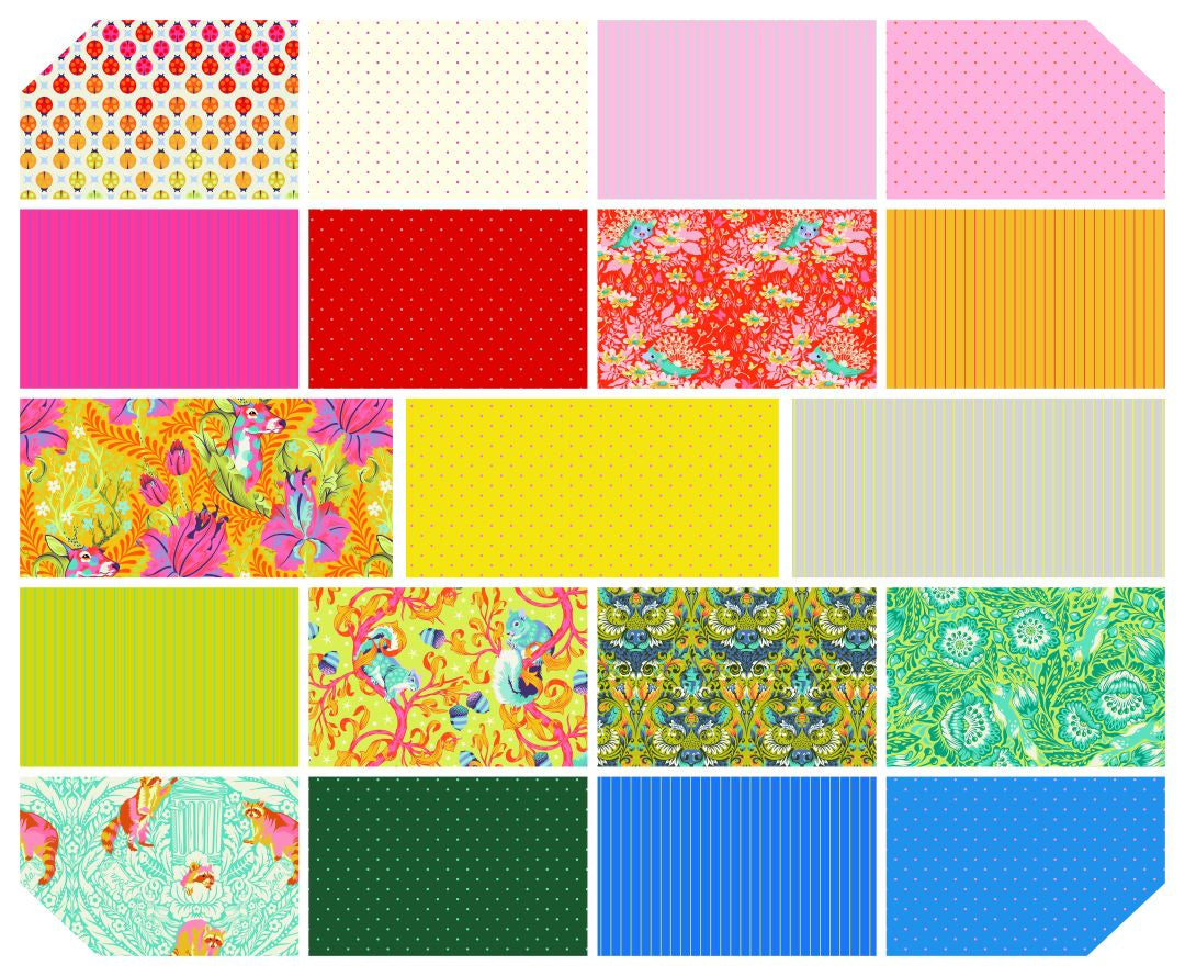 TULA PINK - TINY BEASTS - Tiny Beasts & Tiny True Colors, Glow Fat Quarter Bundle - Artistic Quilts with Color