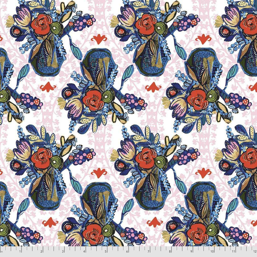 Artistic Quilts with Color Fabric BOHO BLOOMS by Kelli May-Krenz, Blue Vases - Multi SKU# PWKK024.MULTI SHIPPING SEPTEMBER 2021