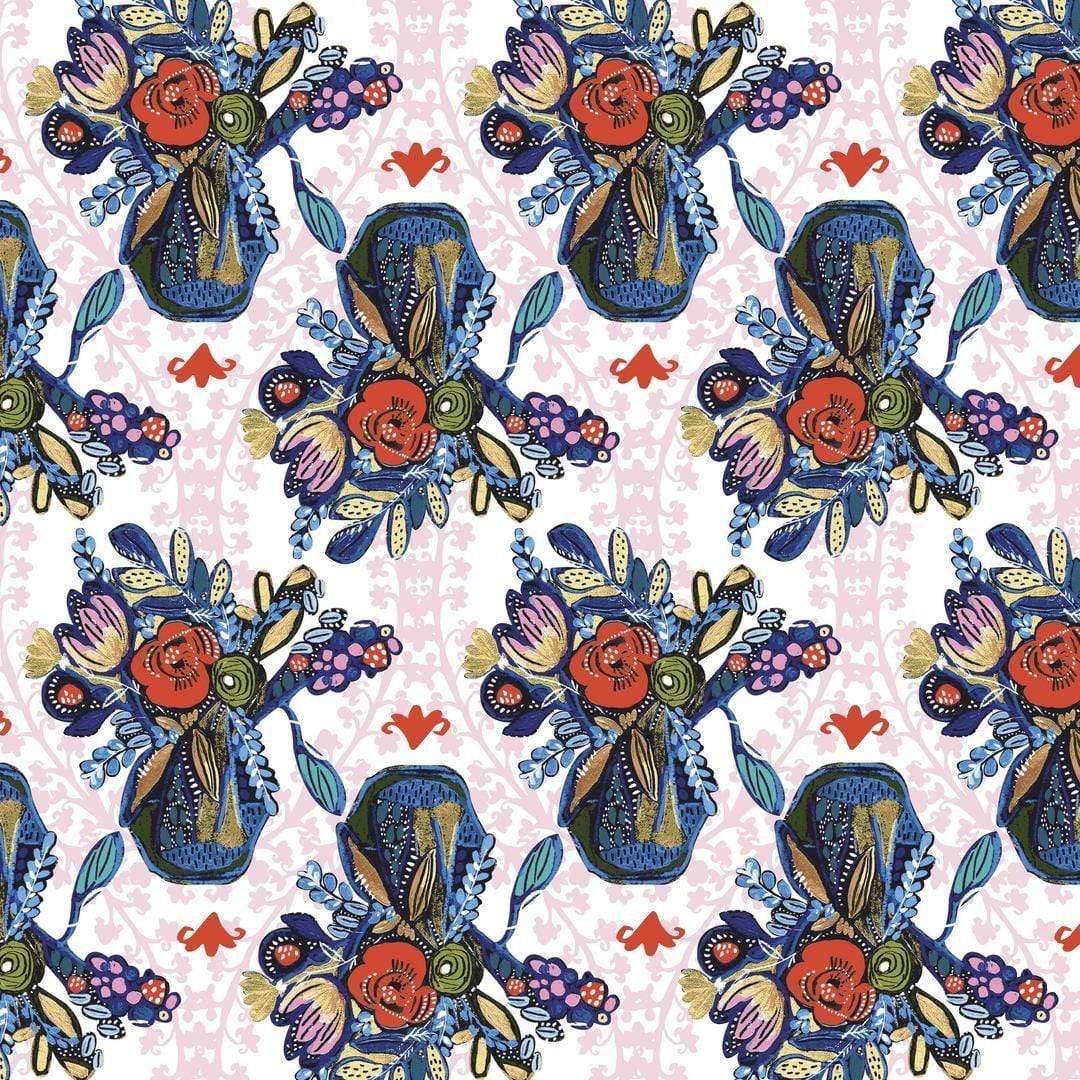 Artistic Quilts with Color Fabric BOHO BLOOMS by Kelli May-Krenz, Blue Vases - Multi SKU# PWKK024.MULTI SHIPPING SEPTEMBER 2021