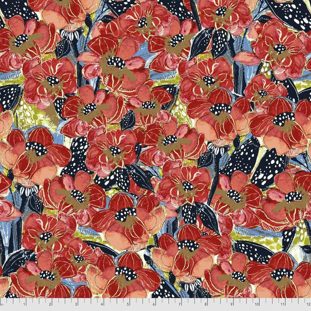 Artistic Quilts with Color Fabric BOHO BLOOMS by Kelli May-Krenz, Poppies - Red SKU# PWKK022.RED SHIPPING SEPTEMBER 2021
