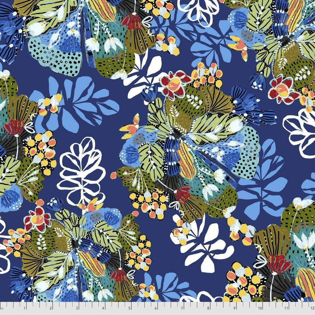 Artistic Quilts with Color Fabric BOHO BLOOMS by Kelli May-Krenz, Wildflower - Indigo SKU# PWKK023.INDIGO SHIPPING SEPTEMBER 2021
