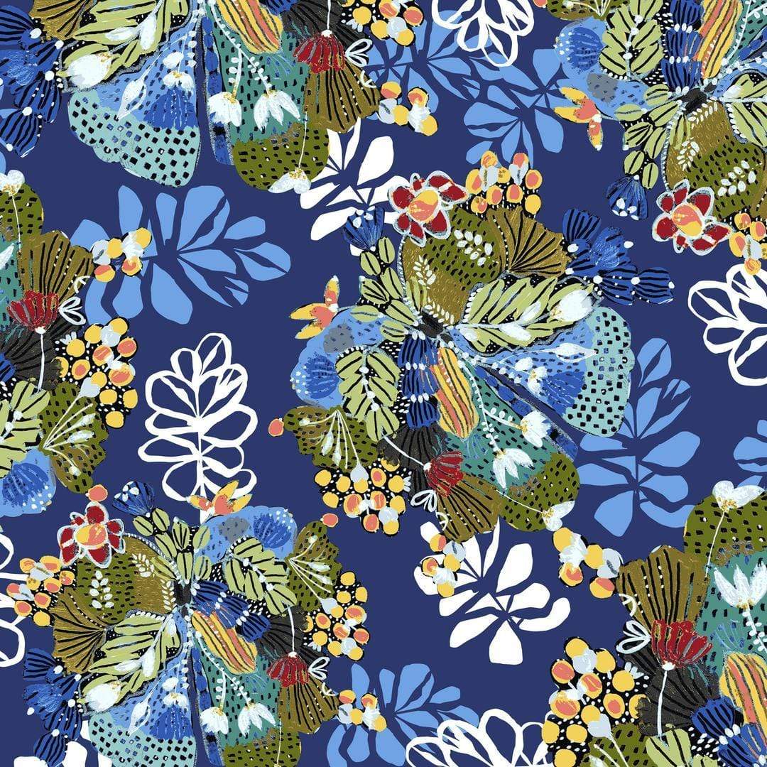 Artistic Quilts with Color Fabric BOHO BLOOMS by Kelli May-Krenz, Wildflower - Indigo SKU# PWKK023.INDIGO SHIPPING SEPTEMBER 2021