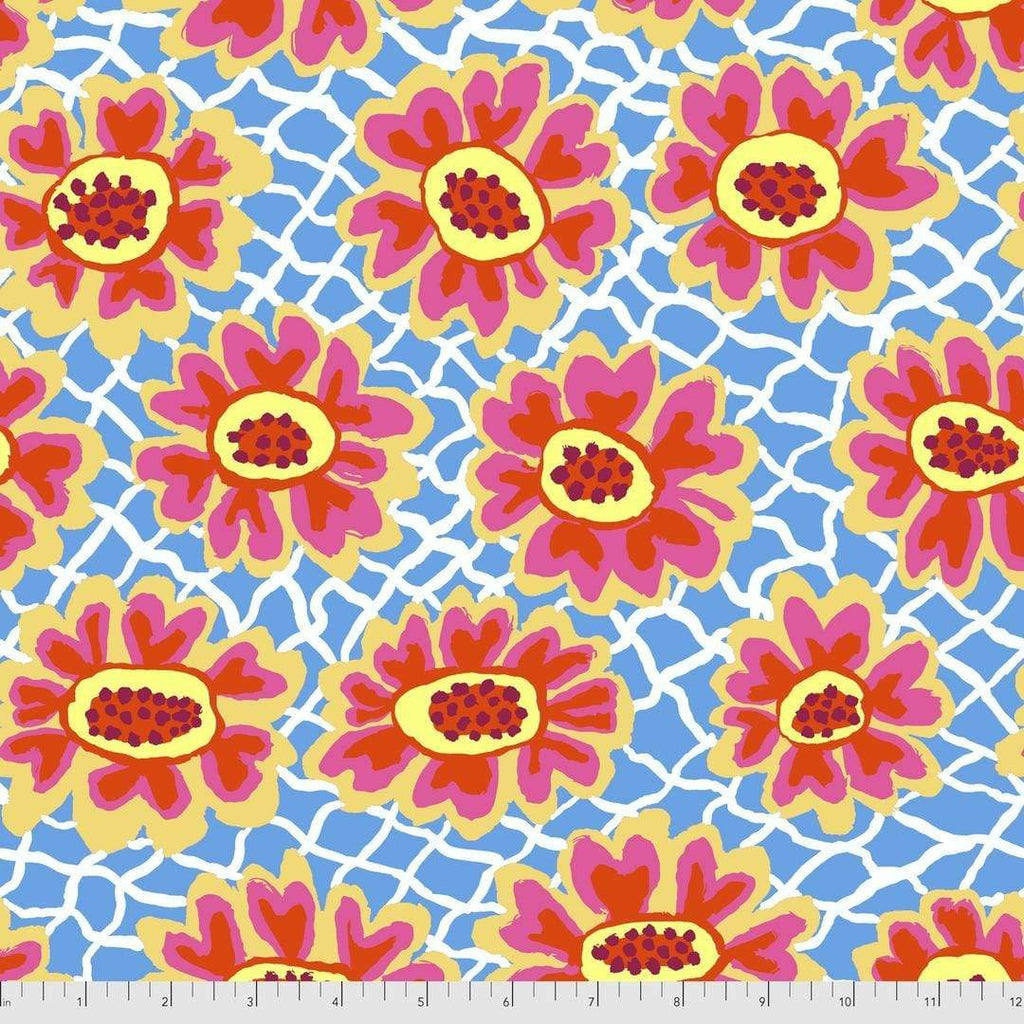 Artistic Quilts with Color Fabric Brandon Mably for the Kaffe Fassett Collective AUGUST 2021 Flower Net - BLUE SKU# PWBM081.BLUE SHIPPING SEPTEMBER 2021