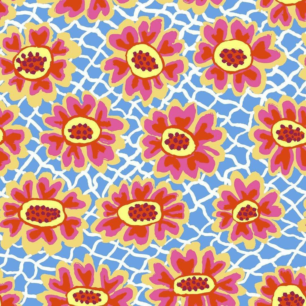 Artistic Quilts with Color Fabric Brandon Mably for the Kaffe Fassett Collective AUGUST 2021 Flower Net - BLUE SKU# PWBM081.BLUE SHIPPING SEPTEMBER 2021