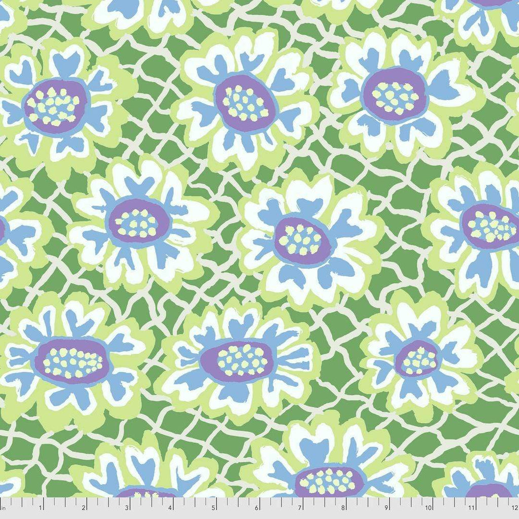 Artistic Quilts with Color Fabric Brandon Mably for the Kaffe Fassett Collective AUGUST 2021 Flower Net - GREEN SKU# PWBM081.GREEN SHIPPING SEPTEMBER 2021