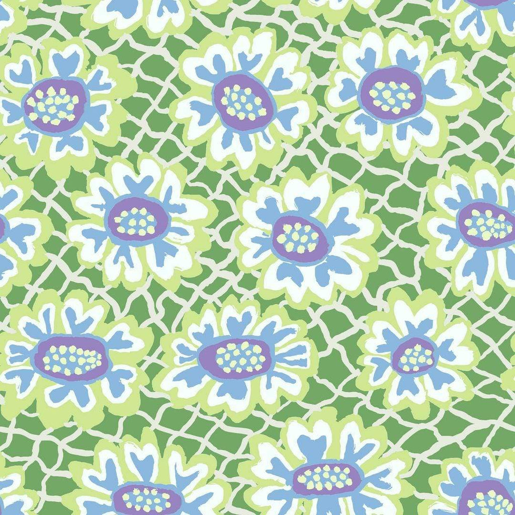 Artistic Quilts with Color Fabric Brandon Mably for the Kaffe Fassett Collective AUGUST 2021 Flower Net - GREEN SKU# PWBM081.GREEN SHIPPING SEPTEMBER 2021