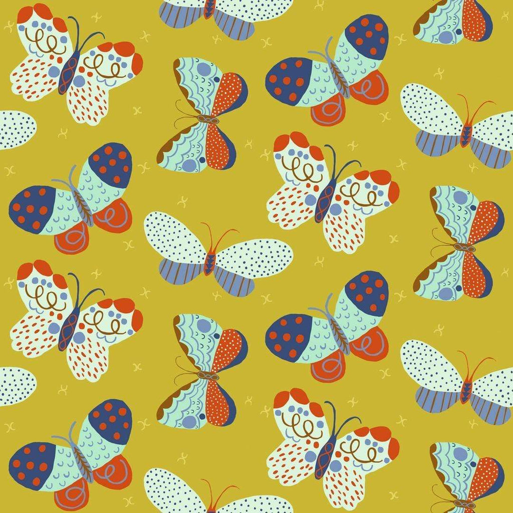 Artistic Quilts with Color Fabric Homeward by Monika Forsberg - Flitting Friends, Saffron SKU# PWMF020.SAFFRON