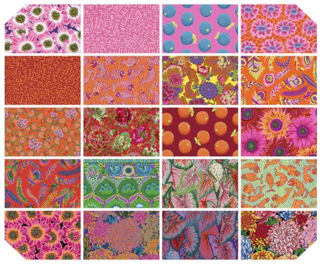 Kaffe Fassett August 2021 - Design Roll - 40 pieces SKU# FB4DRGP.A2021BRIGHT - Artistic Quilts with Color