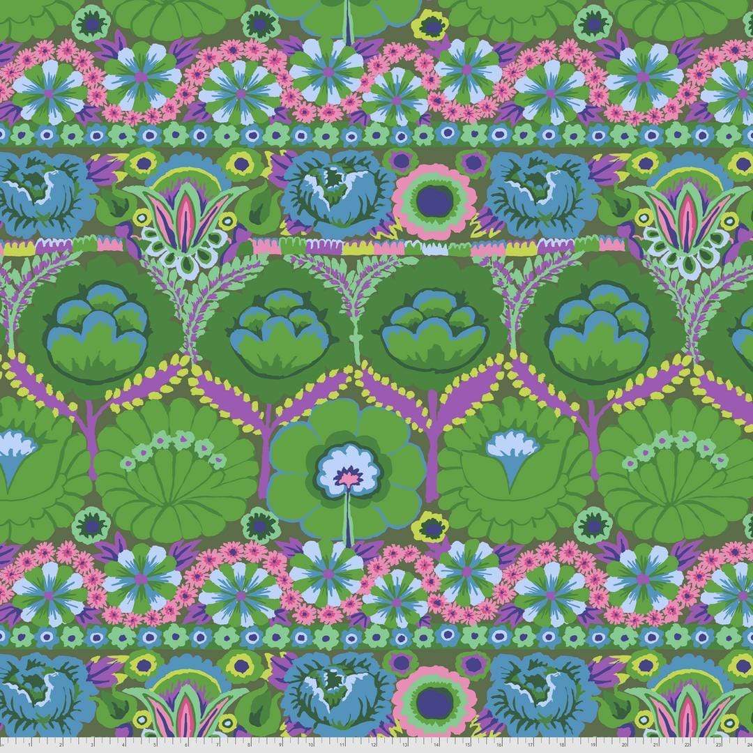 Artistic Quilts with Color Fabric Kaffe Fassett AUGUST 2021 Embroidered Flower - GREEN SKU# PWGP185.GREEN SHIPPING SEPTEMBER 2021