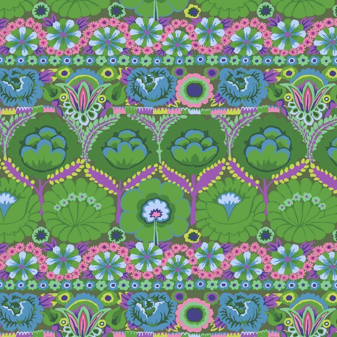 Artistic Quilts with Color Fabric Kaffe Fassett AUGUST 2021 Embroidered Flower - GREEN SKU# PWGP185.GREEN SHIPPING SEPTEMBER 2021