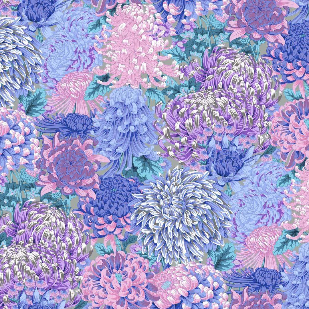 Artistic Quilts with Color Fabric Philip Jacobs for the Kaffe Fassett Collective AUGUST 2021 Hokusai's Mums - GREY SKU# PWPJ107.GREY SHIPPING SEPTEMBER 2021