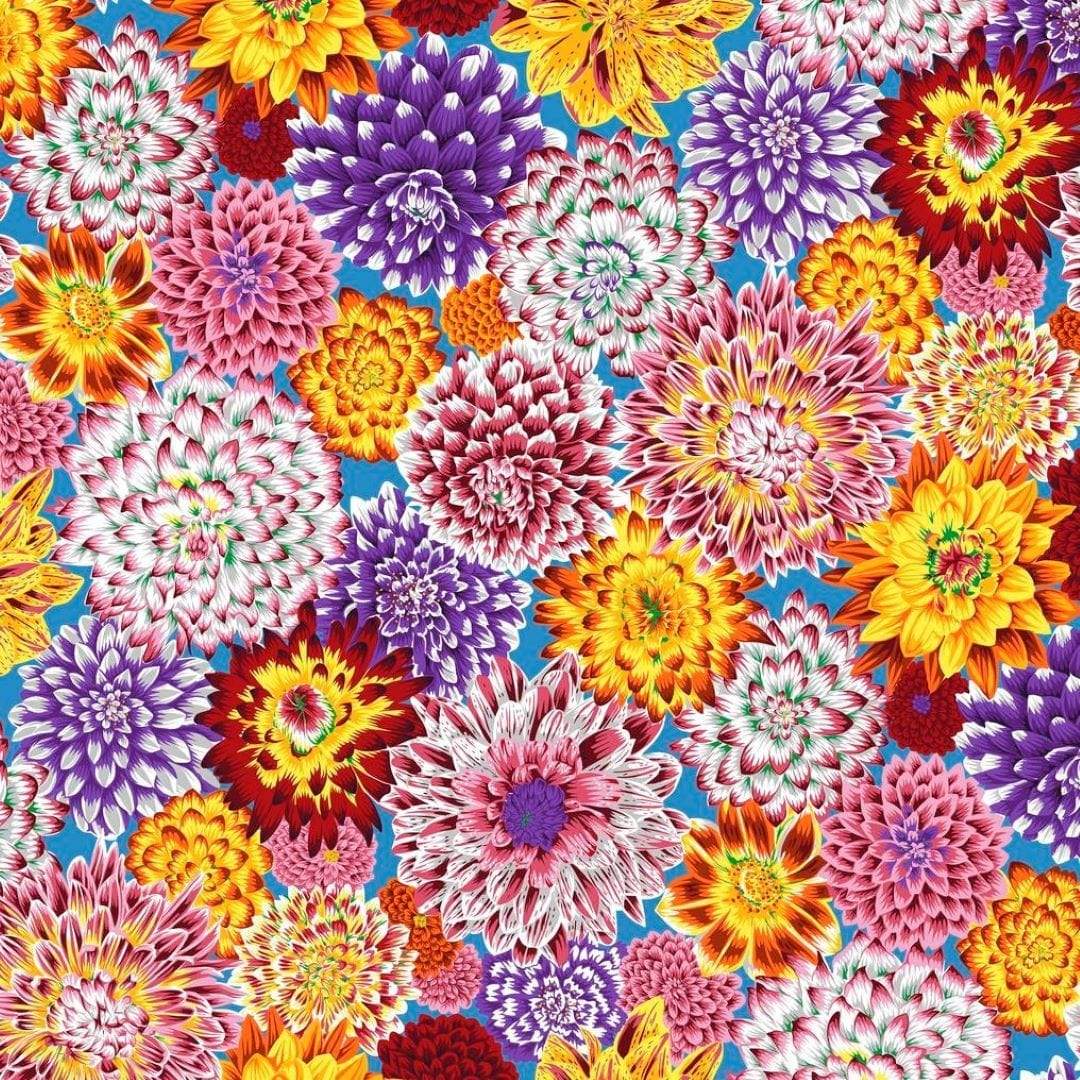 Artistic Quilts with Color Fabric Philip Jacobs for the Kaffe Fassett Collective Dancing Dahlias - Multi SKU# PWPJ101.MULTI