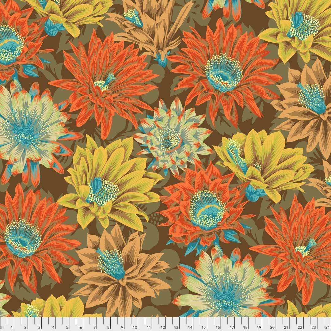 Artistic Quilts with Color Fabric Philip Jacobs for the Kaffe Fassett Collective February 2021 Cactus Flower - Brown SKU# PWPJ096.BROWN