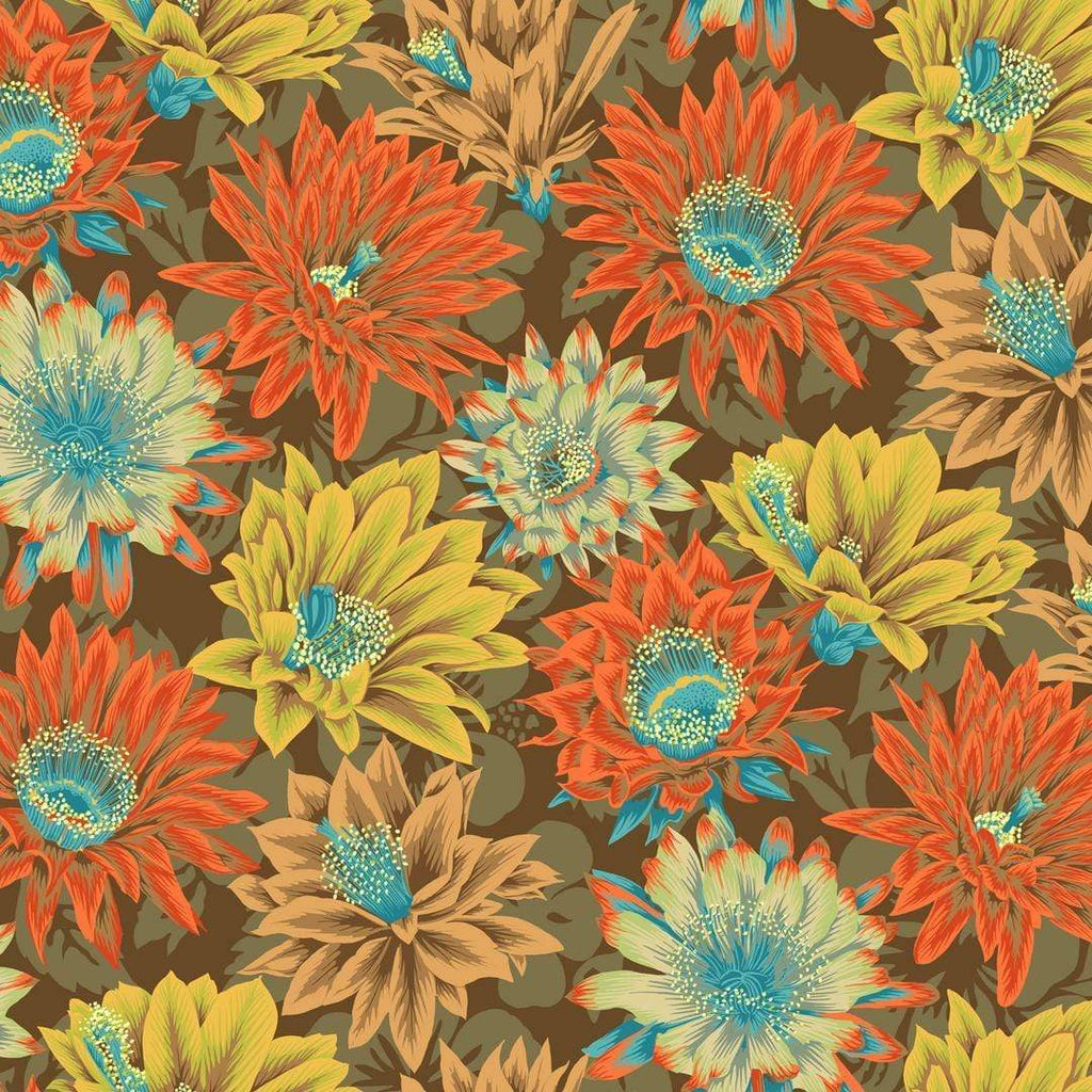 Artistic Quilts with Color Fabric Philip Jacobs for the Kaffe Fassett Collective February 2021 Cactus Flower - Brown SKU# PWPJ096.BROWN