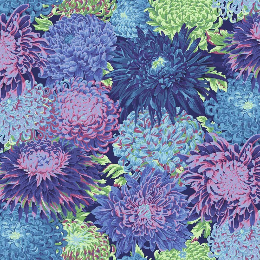 Artistic Quilts with Color Fabric Philip Jacobs for the Kaffe Fassett Collective Japanese Chrysanthemum - Blue SKU# PWPJ041.BLUEX