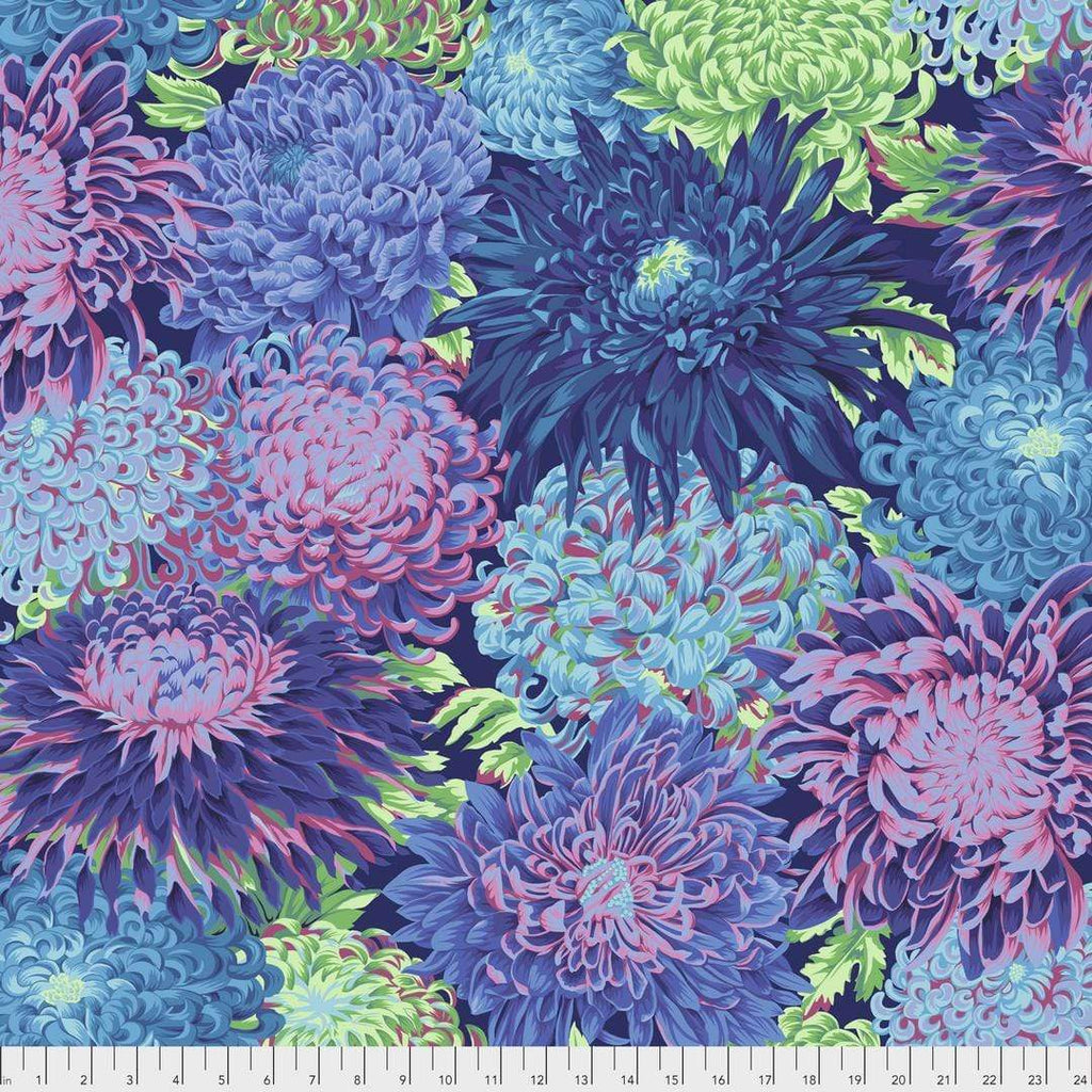 Artistic Quilts with Color Fabric Philip Jacobs for the Kaffe Fassett Collective Japanese Chrysanthemum - Blue SKU# PWPJ041.BLUEX
