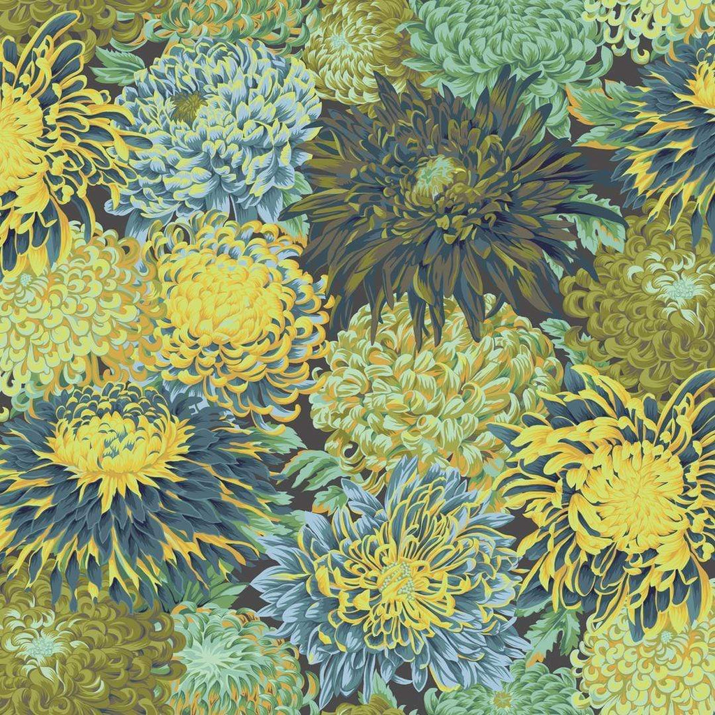 Artistic Quilts with Color Fabric Philip Jacobs for the Kaffe Fassett Collective Japanese Chrysanthemum - Forest SKU# PWPJ041.FORES
