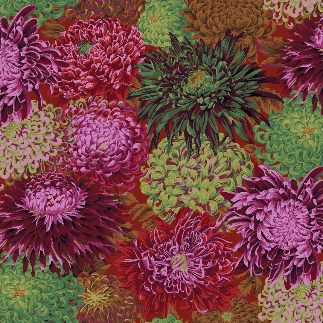 Artistic Quilts with Color Fabric Philip Jacobs for the Kaffe Fassett Collective Japanese Chrysanthemum - Scarlet SKU# PWPJ041.SCARL