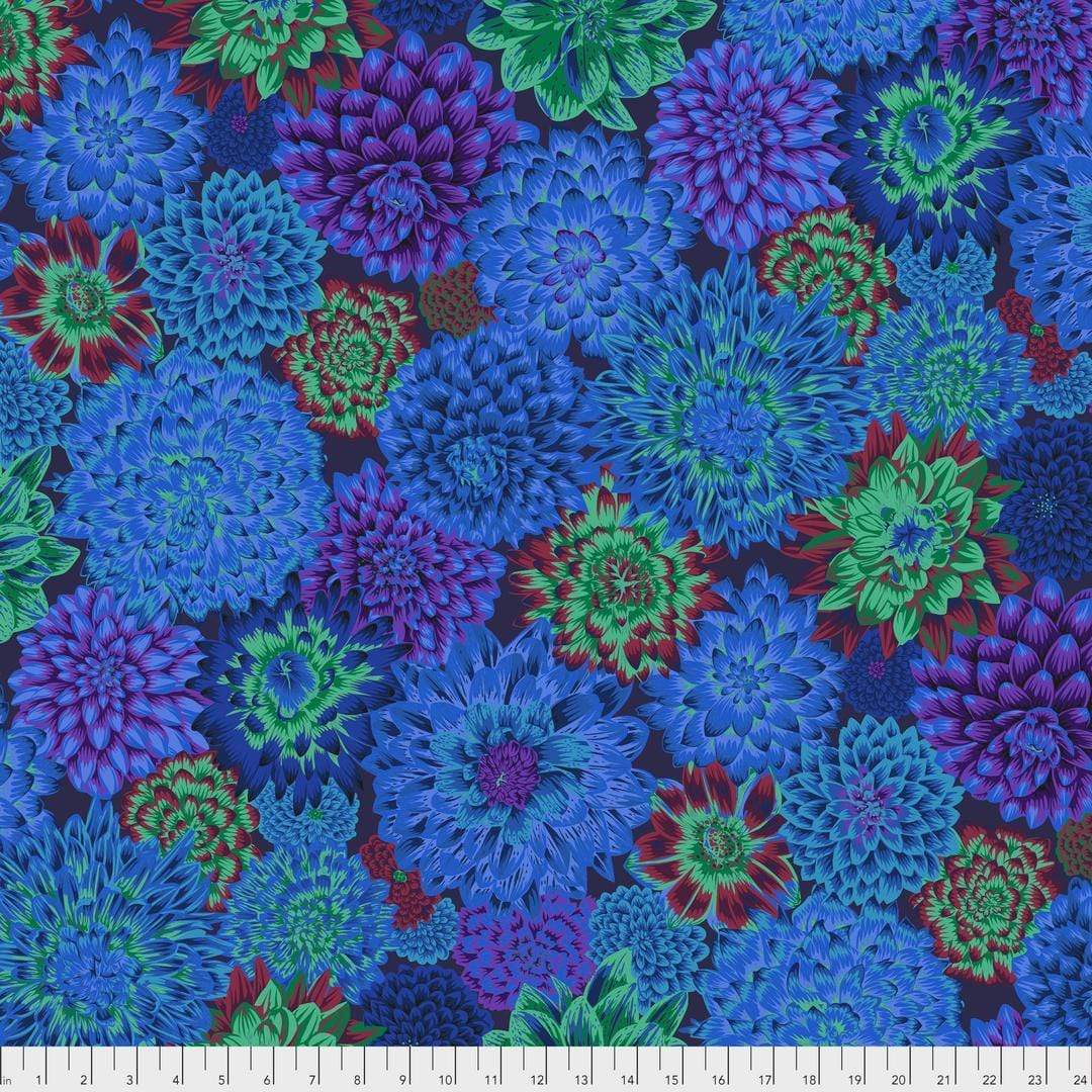 Artistic Quilts with Color Fabric Philip Jacobs for the Kaffe Fassett Collective Stash Dancing Dahlia - Blue  SKU# PWPJ101.BLUE. SHIPPING JUNE 2021