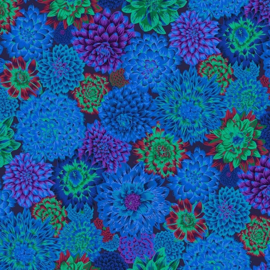Artistic Quilts with Color Fabric Philip Jacobs for the Kaffe Fassett Collective Stash Dancing Dahlia - Blue  SKU# PWPJ101.BLUE. SHIPPING JUNE 2021