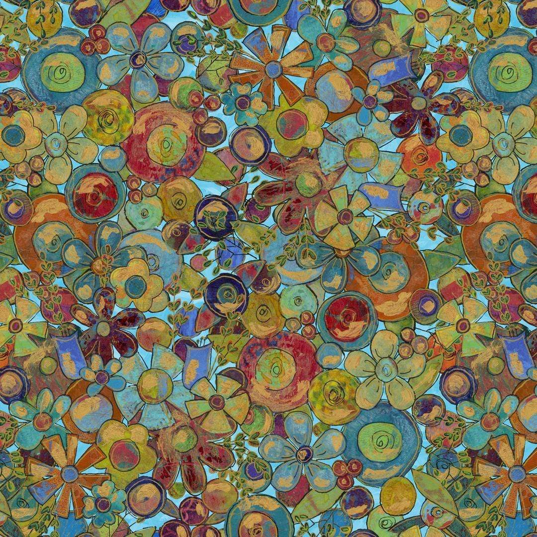 Artistic Quilts with Color Fabric SUE PENN - FLUORISH - BLOSSOMS TEAL PERFECT SKU# PWSP033.TEAL: SHIPPING SEPTEMBER 2021