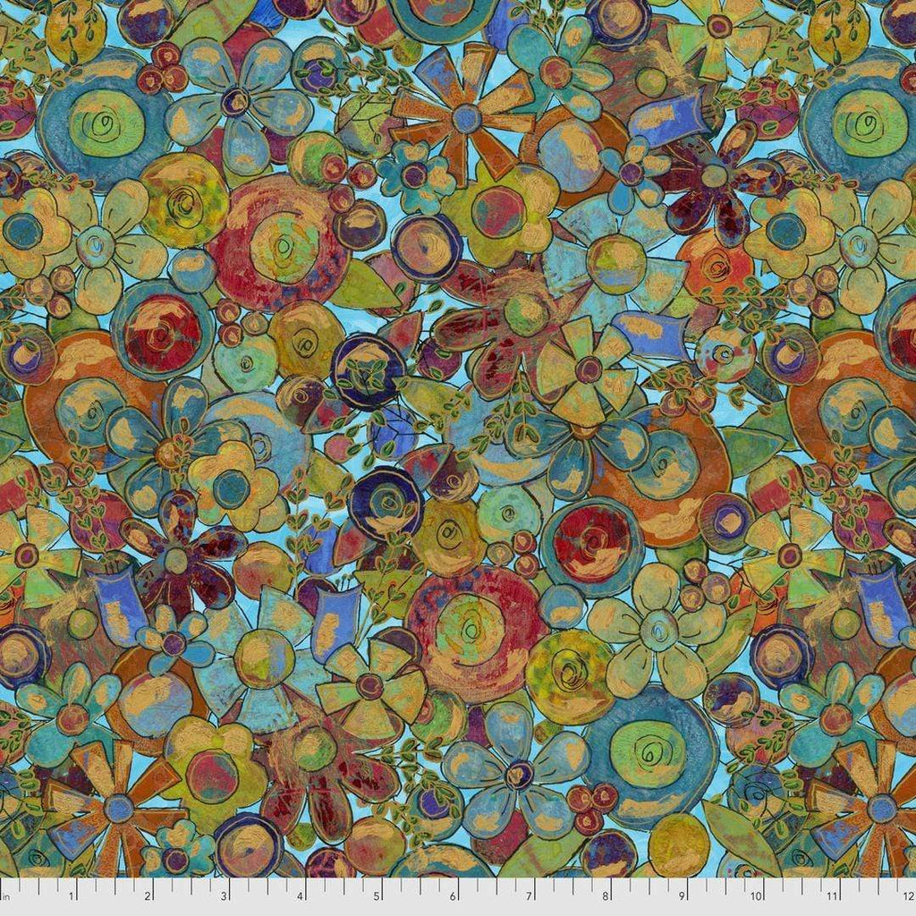 Artistic Quilts with Color Fabric SUE PENN - FLUORISH - BLOSSOMS TEAL PERFECT SKU# PWSP033.TEAL: SHIPPING SEPTEMBER 2021