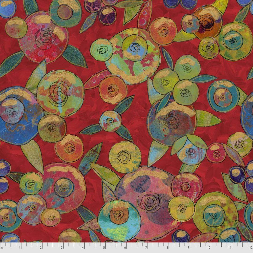Artistic Quilts with Color Fabric SUE PENN - FLUORISH - RED BLOOMS SKU# PWSP034.RED: SHIPPING SEPTEMBER 2021