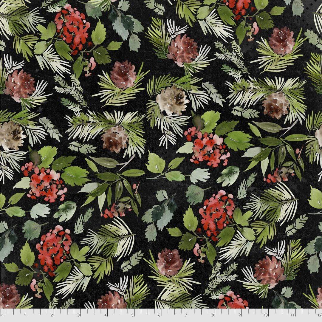 Artistic Quilts with Color Fabric Tim Holtz  Eclectic Elements Christmastime - EVERGREEN FLORAL SKU# PWTH162.BLACK SHIPPING JUNE 2021