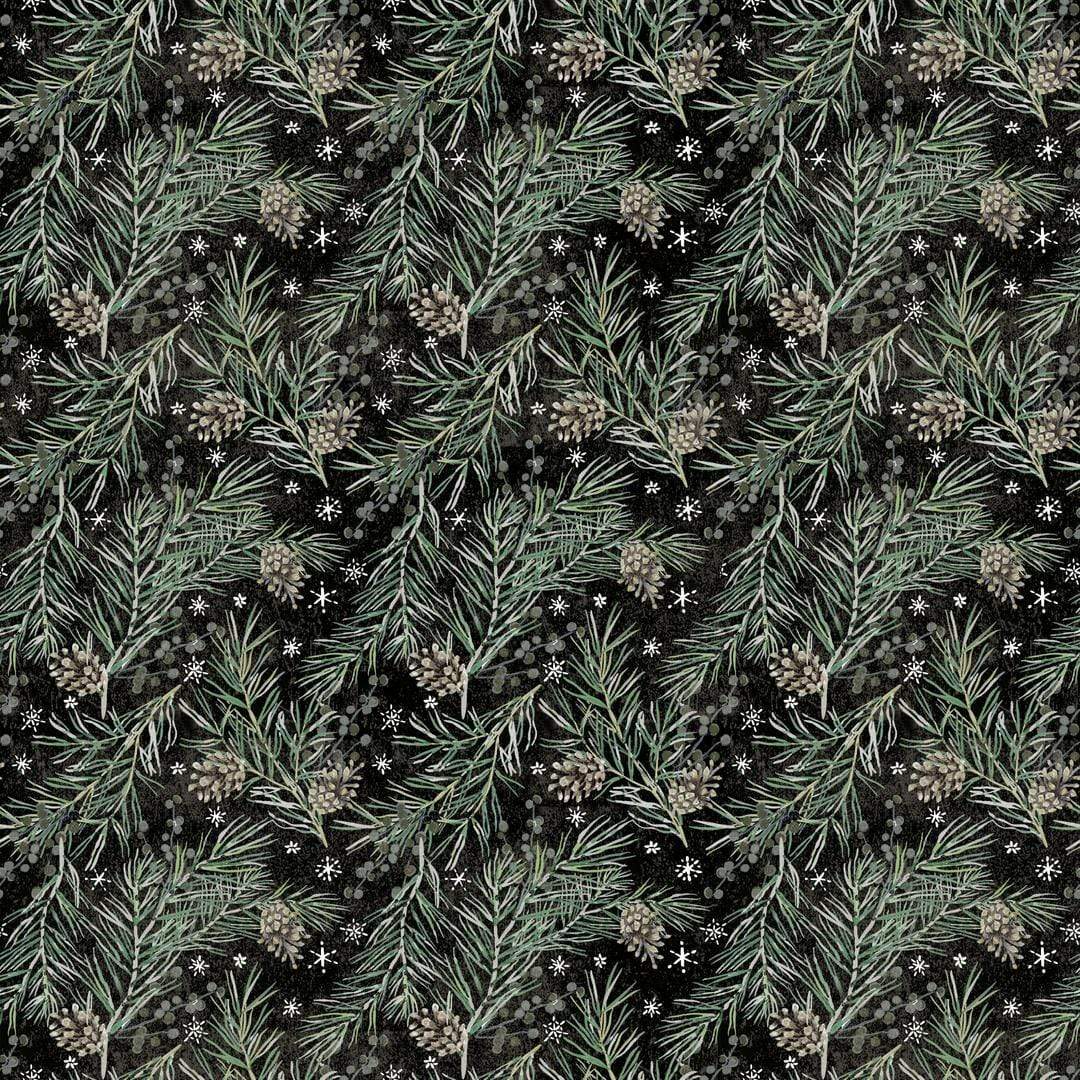 Artistic Quilts with Color Fabric Tim Holtz  Eclectic Elements Christmastime - PINE BOUGHS SKU# PWTH169.BLACK SHIPPING JUNE 2021