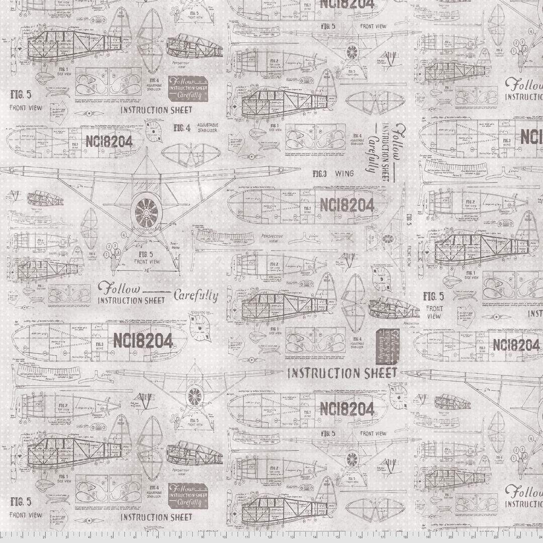 Artistic Quilts with Color Fabric Tim Holtz Eclectic Elements MONOCHROME Model Airplanes - Parchment SKU# PWTH174.PARCHMENT SHIPPING AUGUST 2021