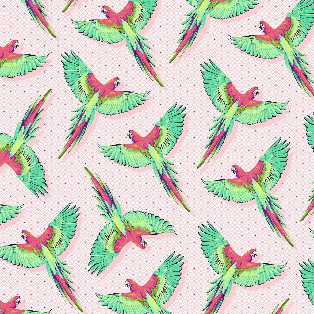 Artistic Quilts with Color Fabric Tula Pink - DAYDREAMER - MACAW YA LATER - SKU #PWTP170.DRAGONFRUIT SHIPPING NOVEMBER 2021