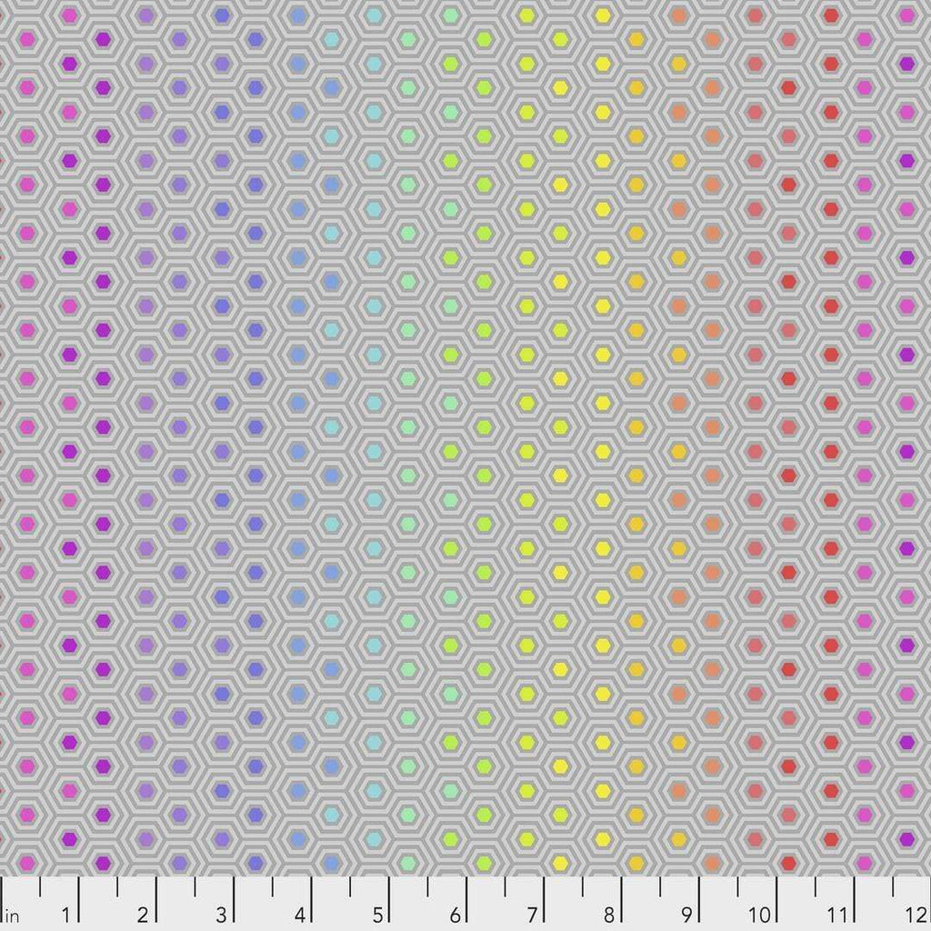 Artistic Quilts with Color Fabric Tula Pink  True Colors - Hexy Rainbow - DOVE SKU #PWTP151.DOVE