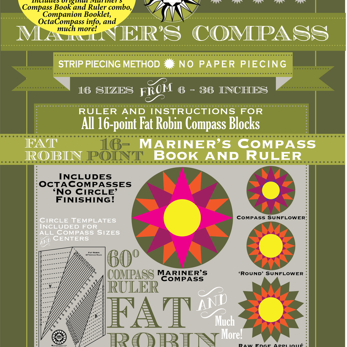 ROBIN RUTH DESIGNS - FAT ROBIN 16-POINT MARINER'S COMPASS BOOK AND RUL ...