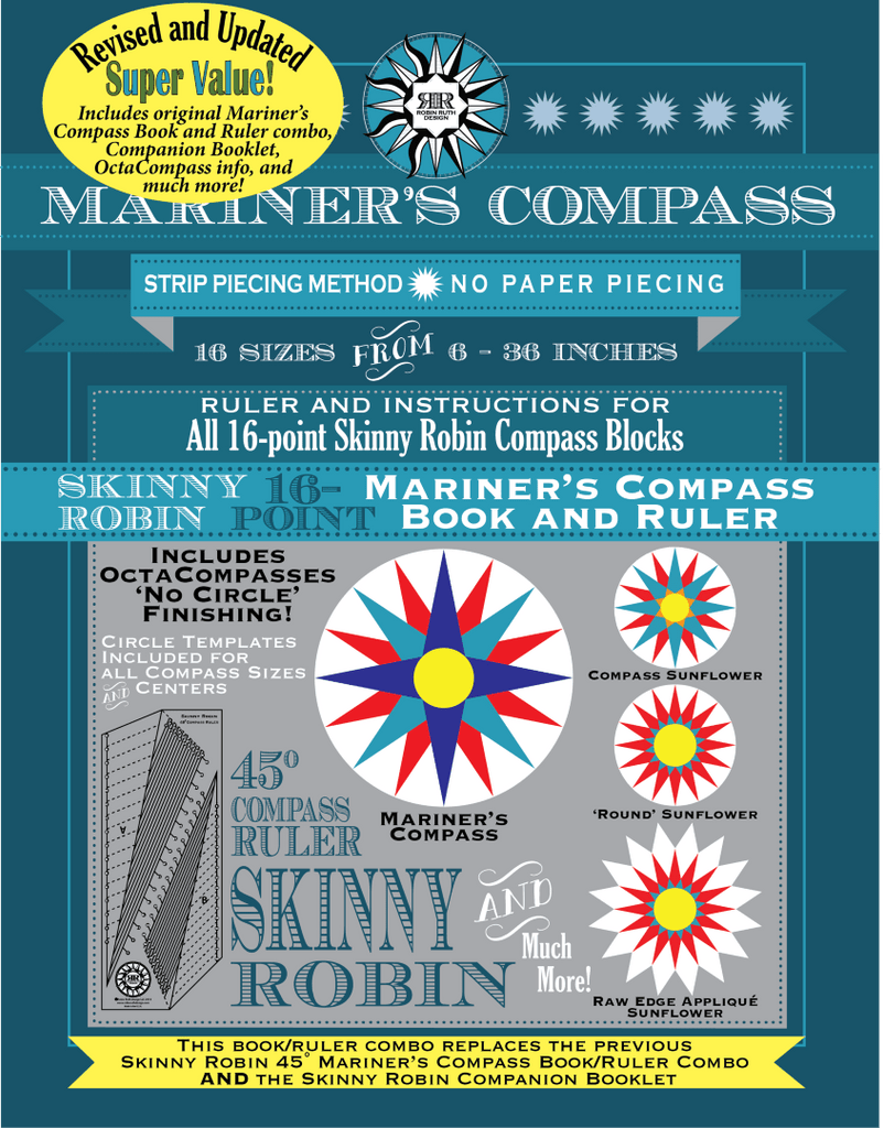 Artistic Quilts with Color SKINNY ROBIN 16-POINT MARINER'S COMPASS BOOK AND RULER COMBO