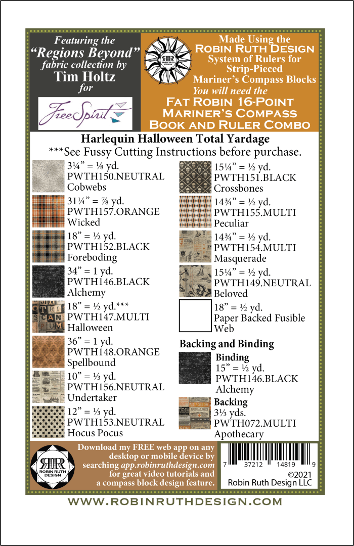 Artistic Quilts with Color template ROBIN RUTH - HARLEQUIN HALLOWEEN PATTERN