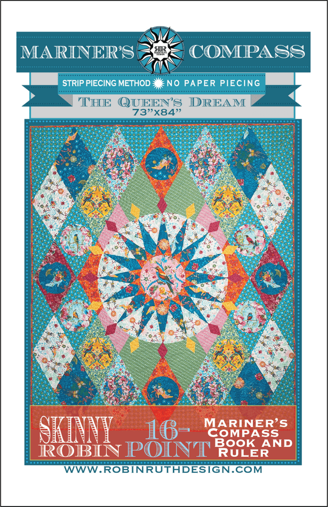 Artistic Quilts with Color template THE QUEEN'S DREAM Skinny Robin 16-Point Mariner’s Compass Book and Ruler combo