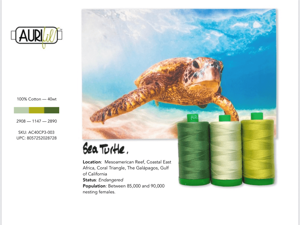Artistic Quilts with Color Thread Aurifil Thread Color Builder 2021:  March Sea Turtle