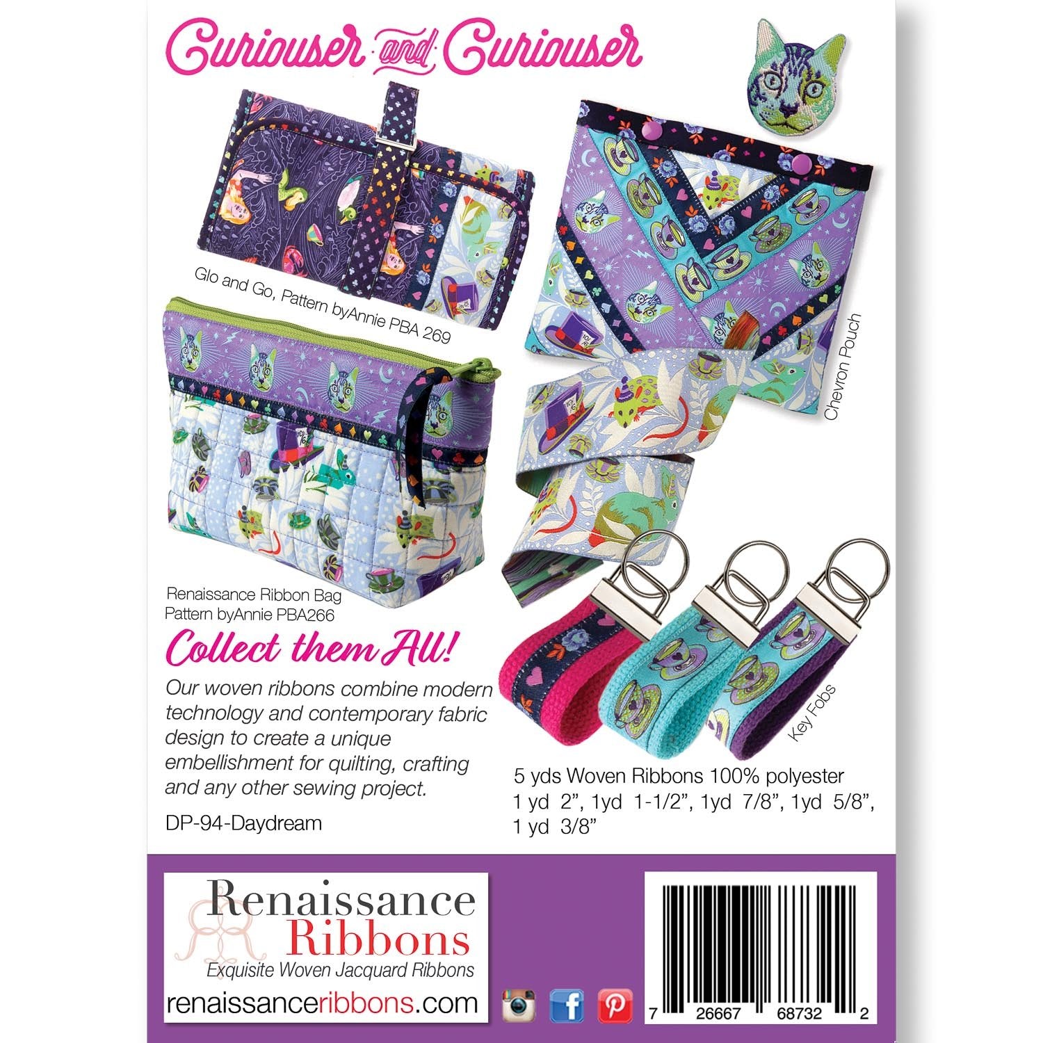 RENAISSANCE RIBBONS -  TULA PINK CURIOSER AND CURIOSER - DAYDREAM RIBBON DESIGNER PACK - Artistic Quilts with Color